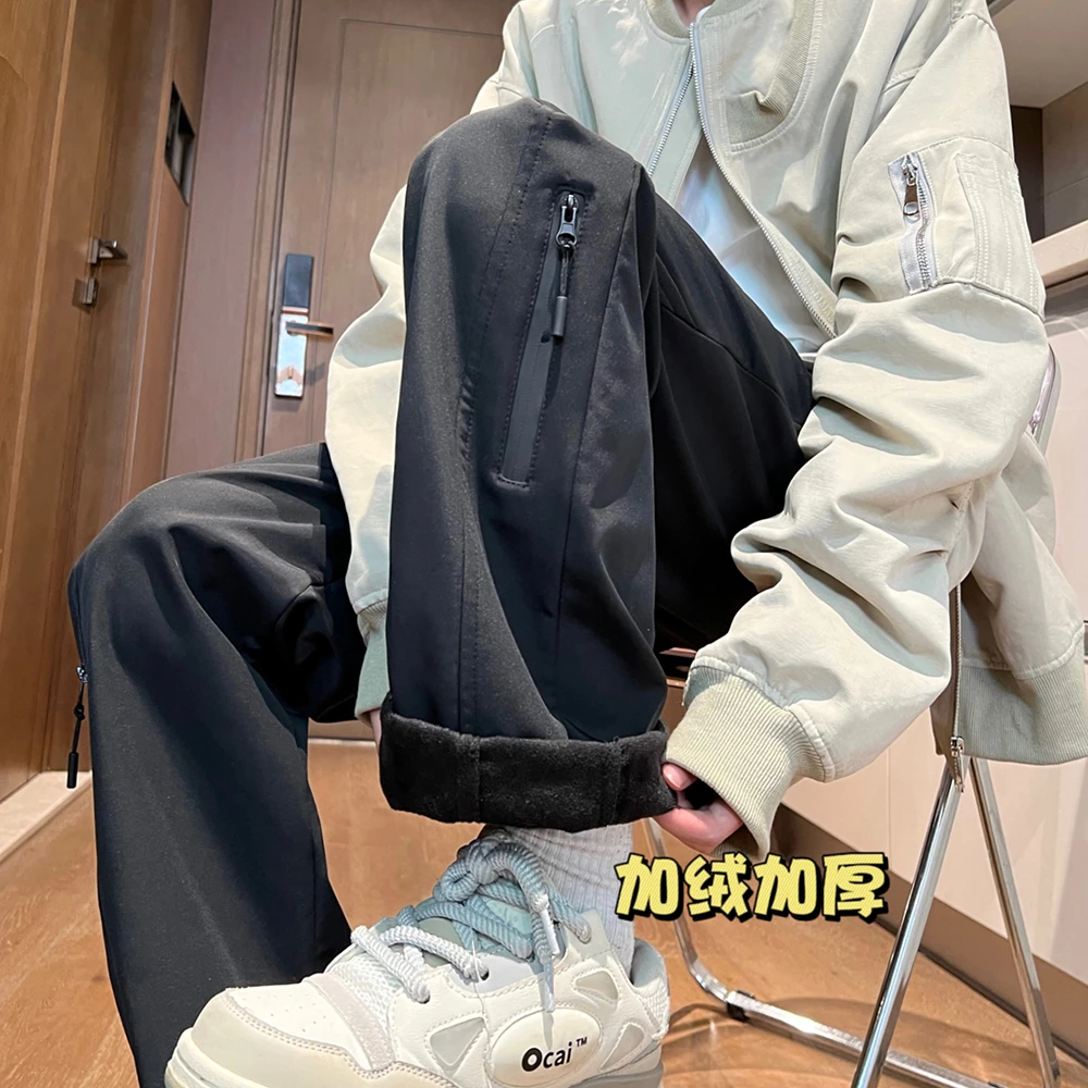 美式工装休闲裤男款秋冬季加绒加厚保暖宽松显瘦直筒防水冲锋裤潮