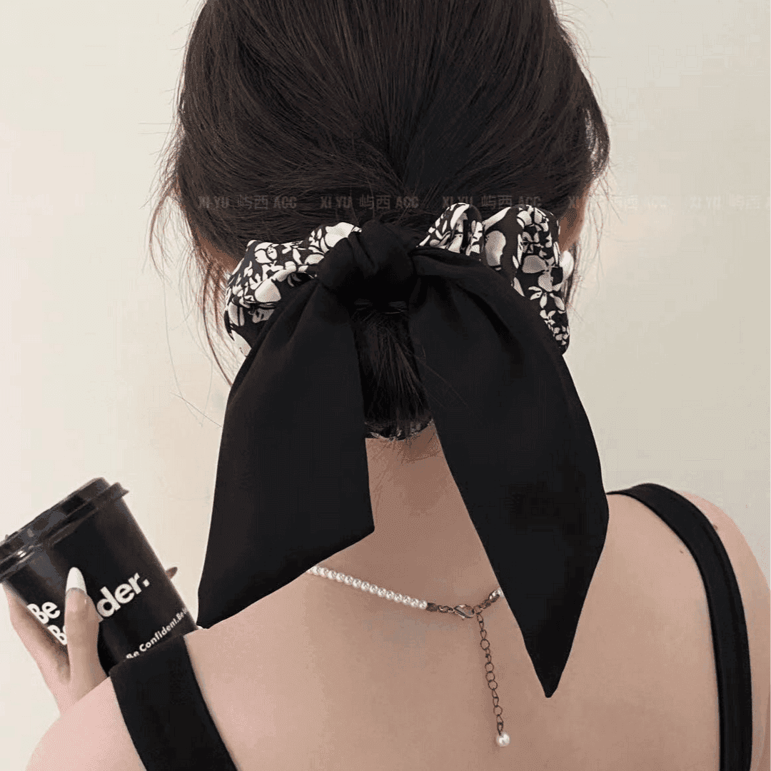 碎花飘带发圈网红2024新款韩系高级感扎马尾头绳发饰头蝴蝶结发L
