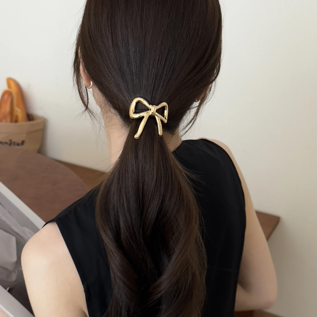 日系金属蝴蝶结皮筋发圈女新款轻奢气质高级感头绳L