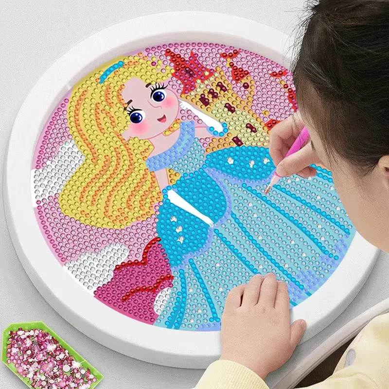 儿童钻石贴画diy 手工材料包自粘贴画卡通闪钻钻石画女款带框卡通