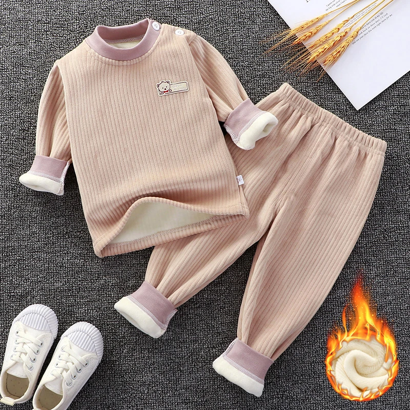 男女童加绒保暖套装宝宝秋冬长袖加厚婴儿冬季儿童套装