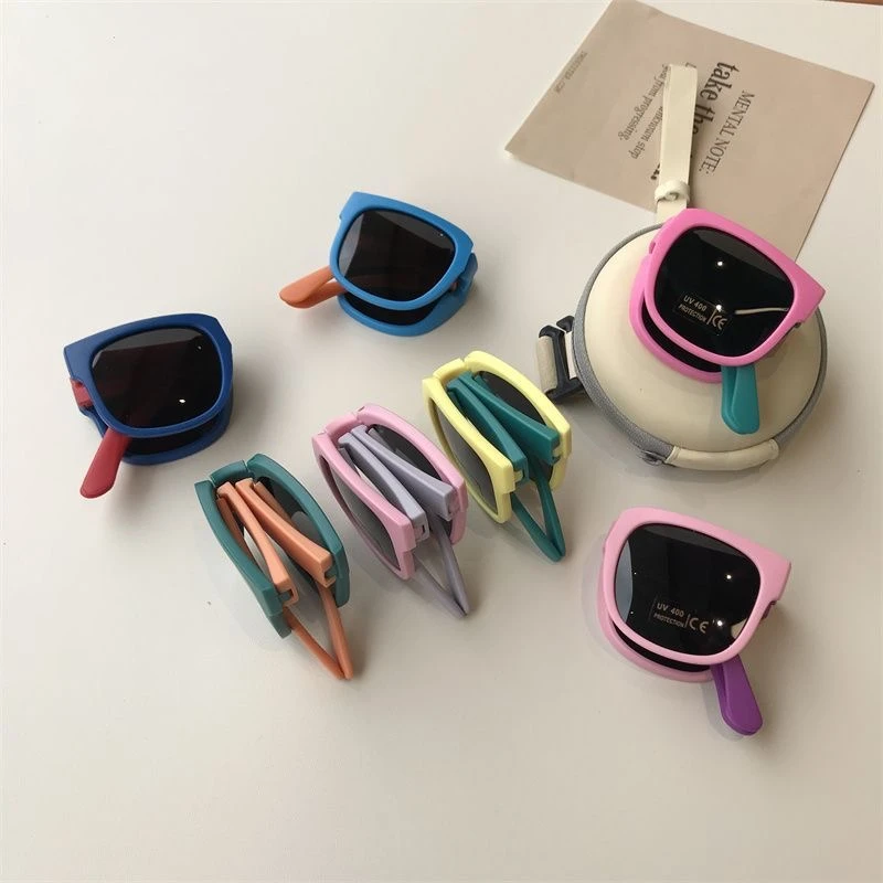 新款可折叠宝宝眼镜太阳镜男女童拼色方框防紫外线男孩儿童潮