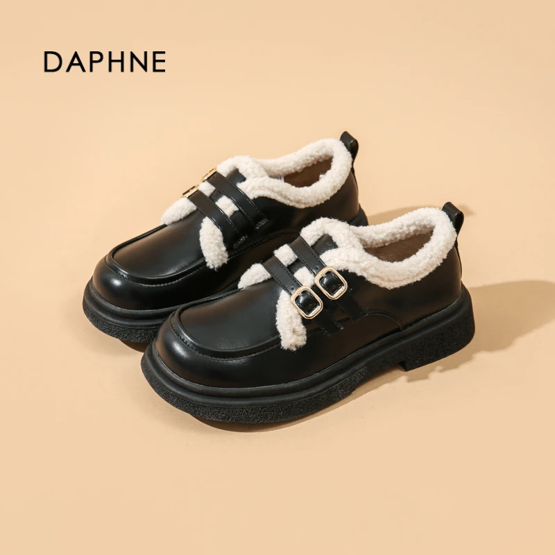 达芙妮厚底乐福鞋女2023春季加绒复古英伦风耐磨轻便舒适单鞋女