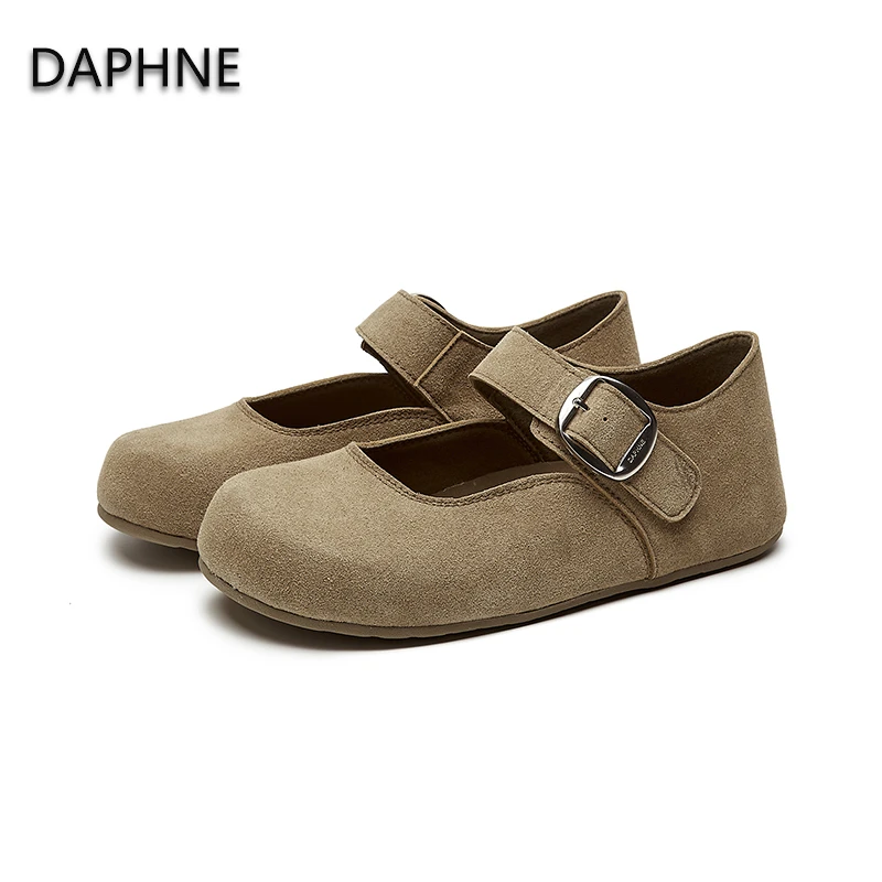 达芙妮勃肯鞋女2024新款秋季牛皮软底休闲鞋平底百搭复古单鞋女鞋