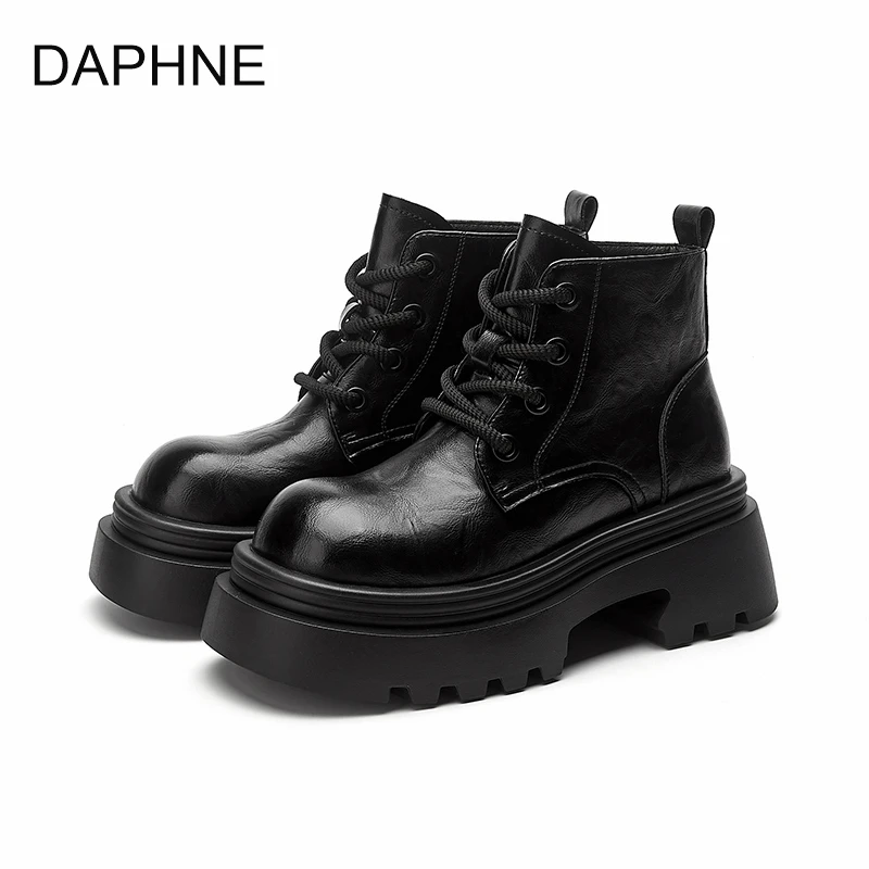达芙妮轻便女靴2024秋季新款厚底增高防滑耐磨马丁靴休闲舒适短靴