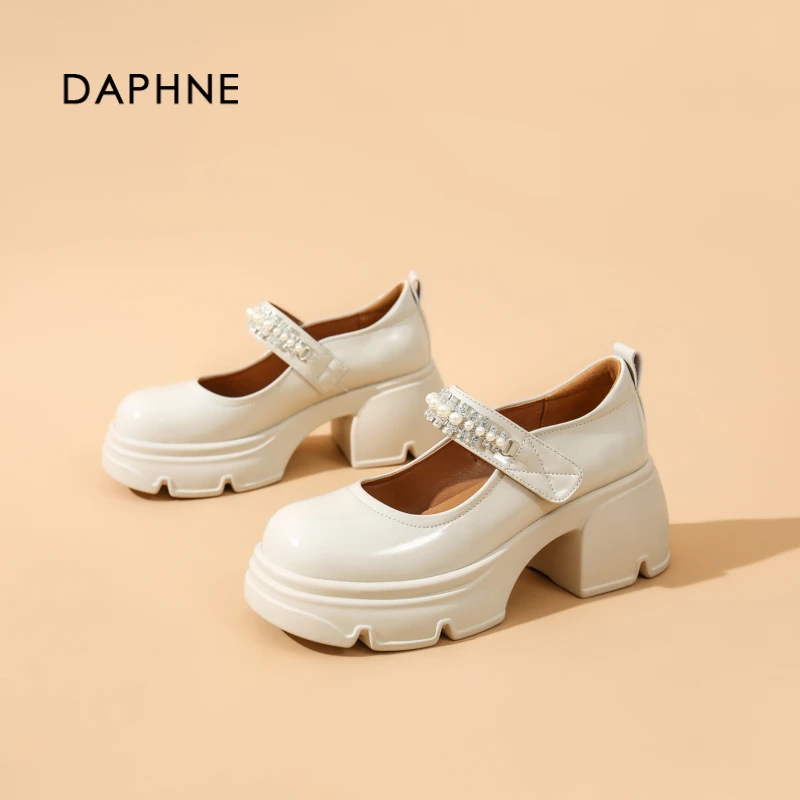 达芙妮玛丽珍女鞋2024春季新款黑色厚底小皮鞋时尚百搭学院风单鞋