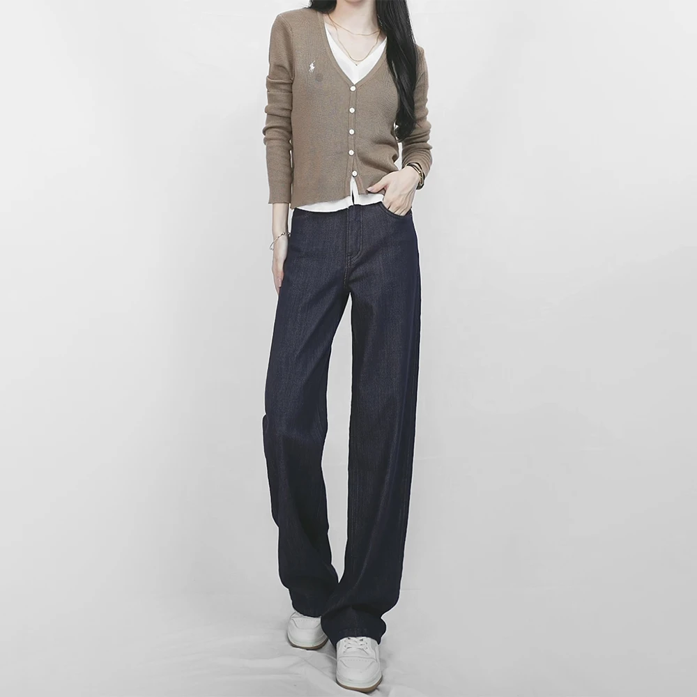 2024年秋季新款流行窄版阔腿显瘦显高百搭高腰宽松直筒牛仔裤女
