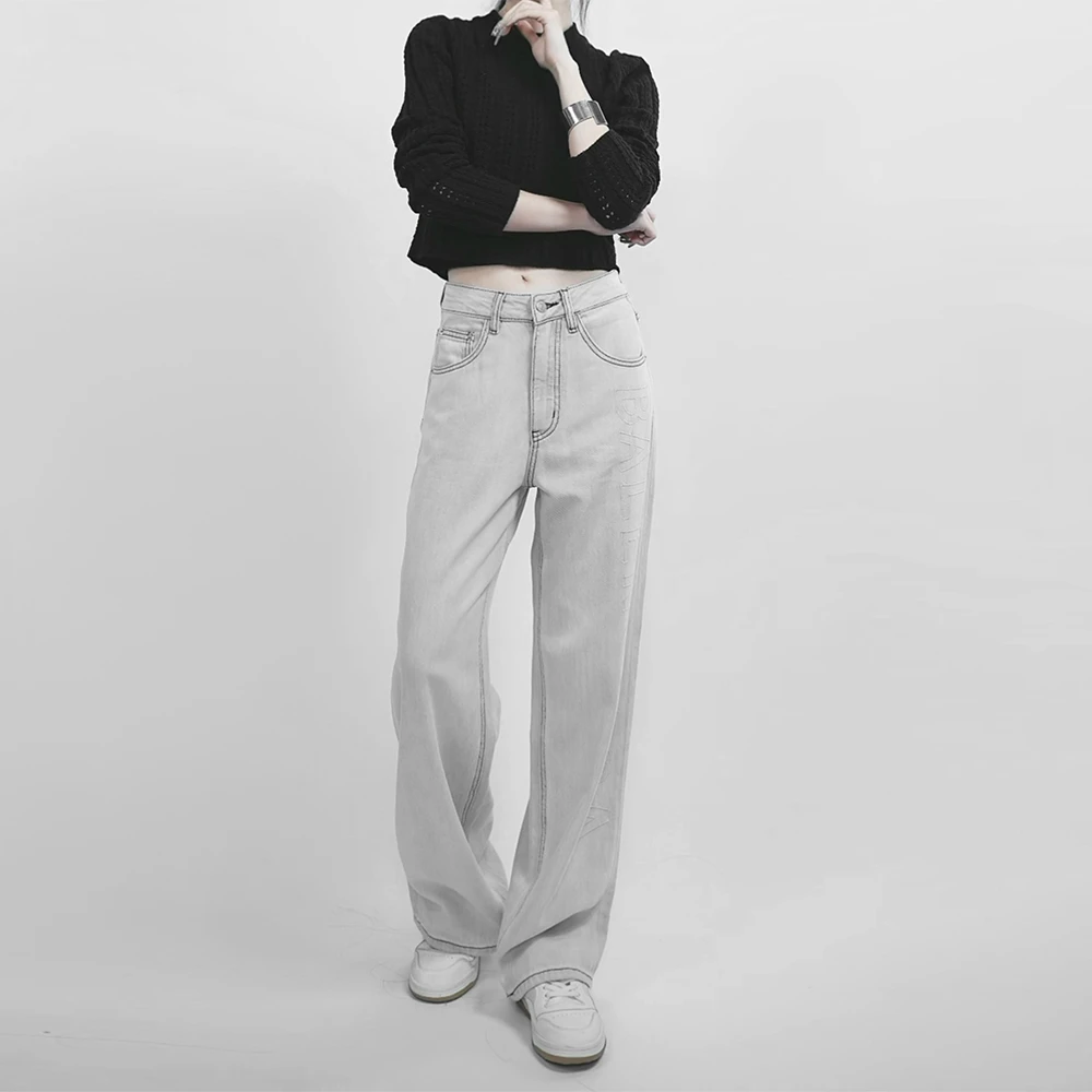 2024秋季新款高腰高品质宽松窄版显瘦直筒牛仔裤潮牌气质垂感女裤