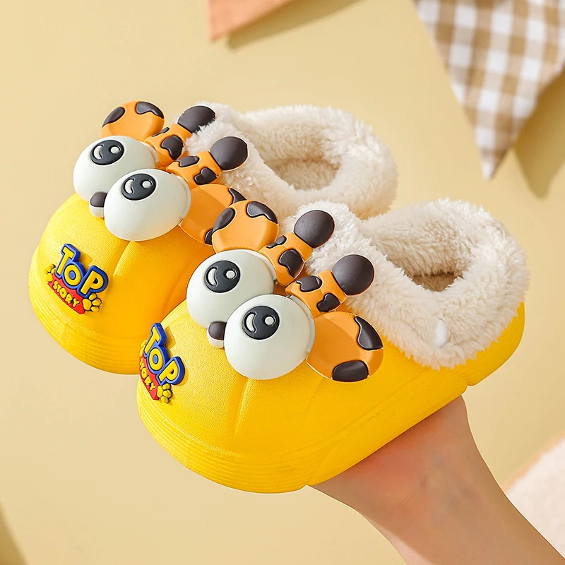儿童冬季保暖棉拖鞋室内防水可拆卸洞洞鞋男女宝宝加厚毛绒童鞋