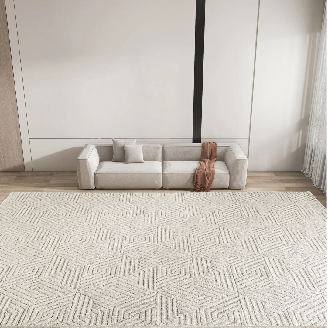 【兰卡波折纹】奶油风纯色客厅地毯防水防污可擦立体浮雕客厅大地毯