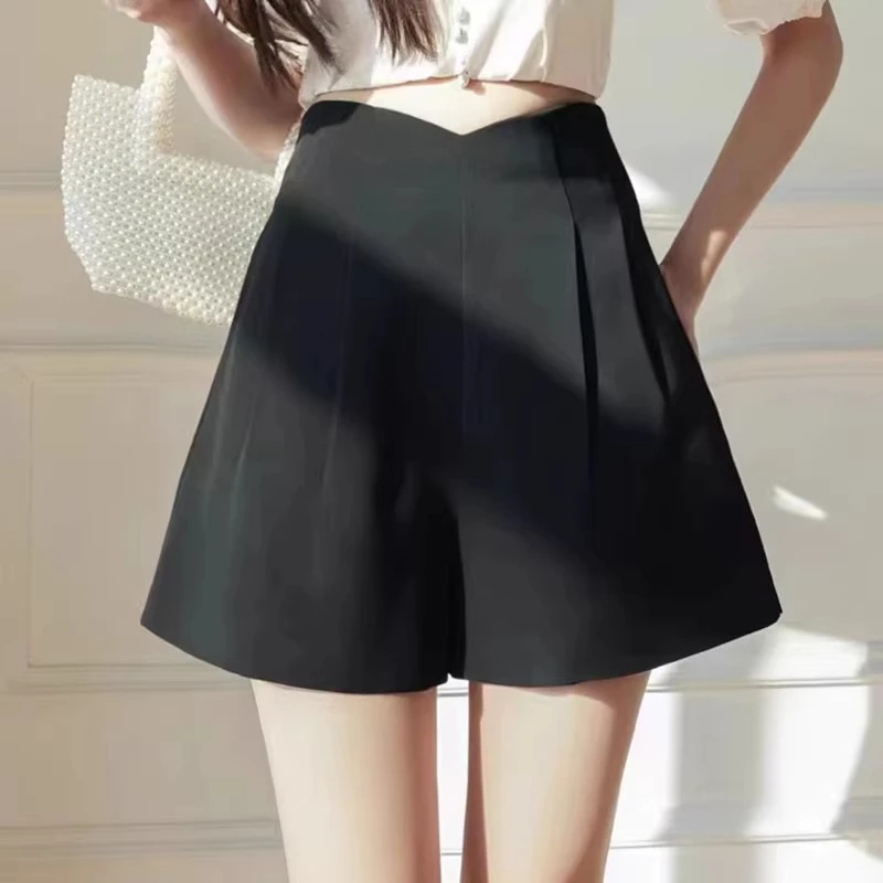 黑色西装裤夏季高腰新款微胖mm西装短裤休闲显瘦宽松裤子热裤