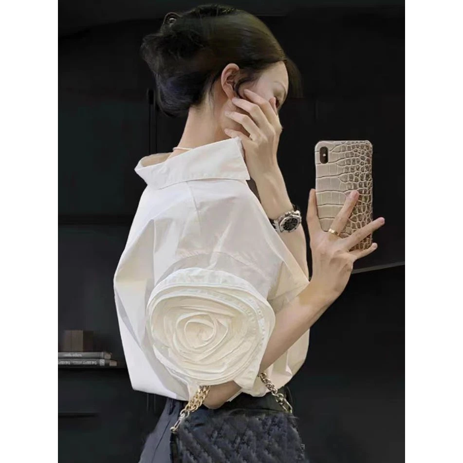 白色衬衫2024新款女今年流行漂亮宽松遮肚子气质法式绝美上衣7189