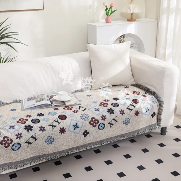 【流苏四叶花】 斜纹编制流苏多用床盖 飘窗垫沙发巾可当浴巾80/180