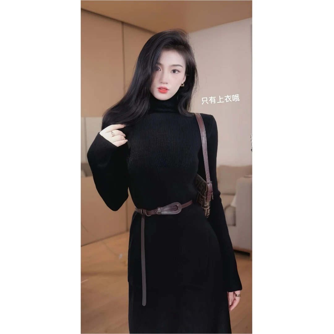 现货木木家  高级感气质高领修身显瘦针织上衣H1358