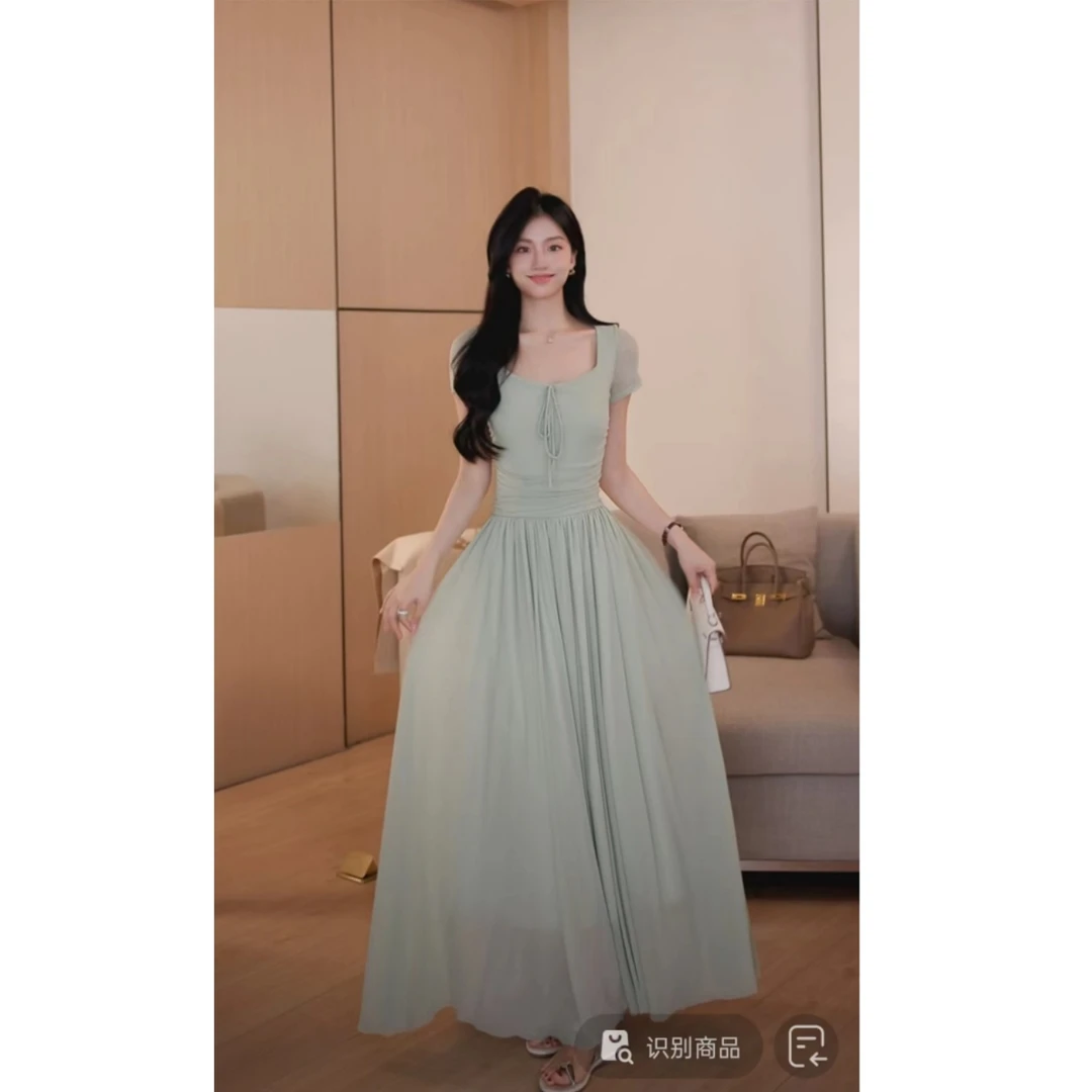 现货木木家 夏季小清新飘逸感修身短袖连衣裙 H1100