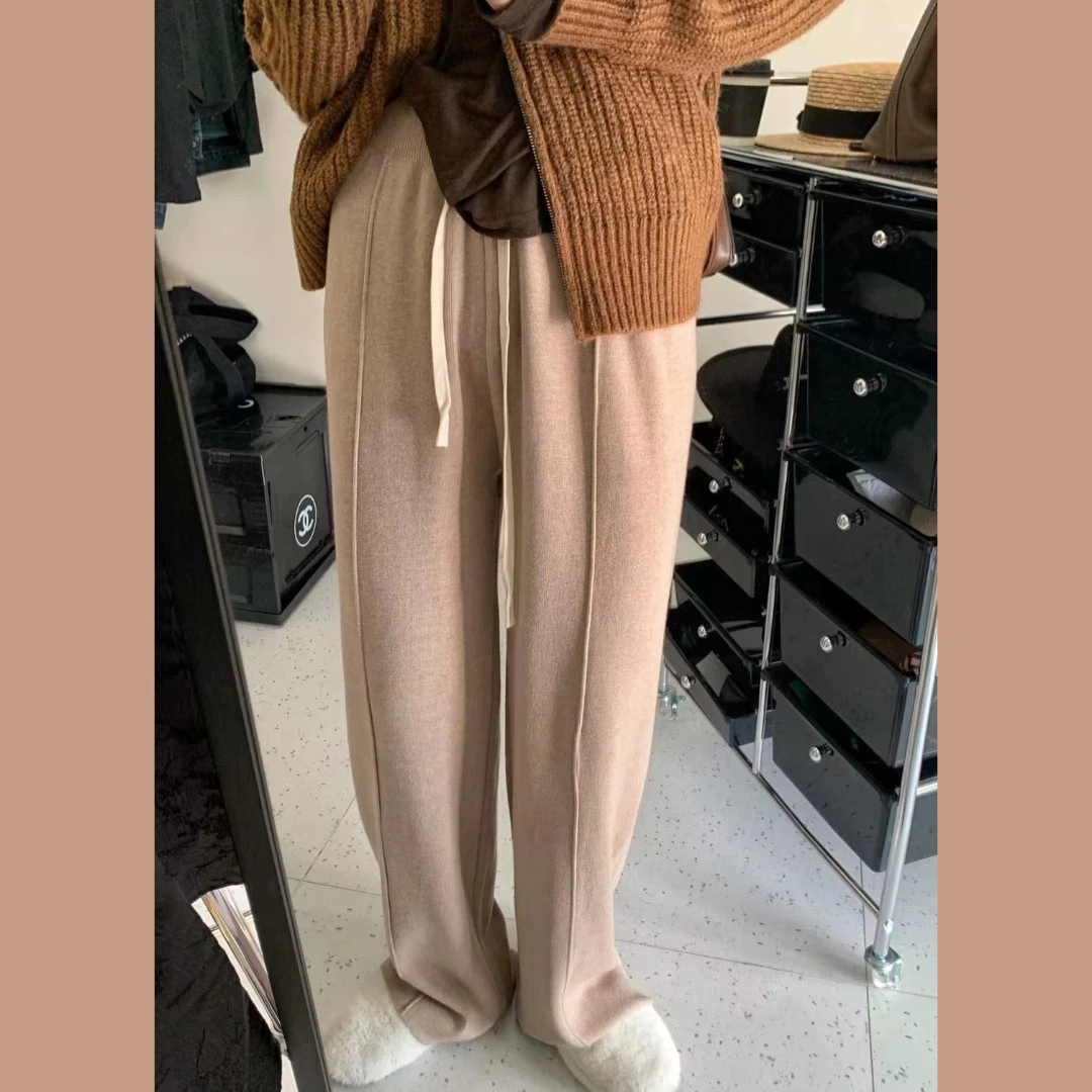 现货木木家 懒惰风白色修身休闲高腰显瘦垂感直筒长裤 H0731