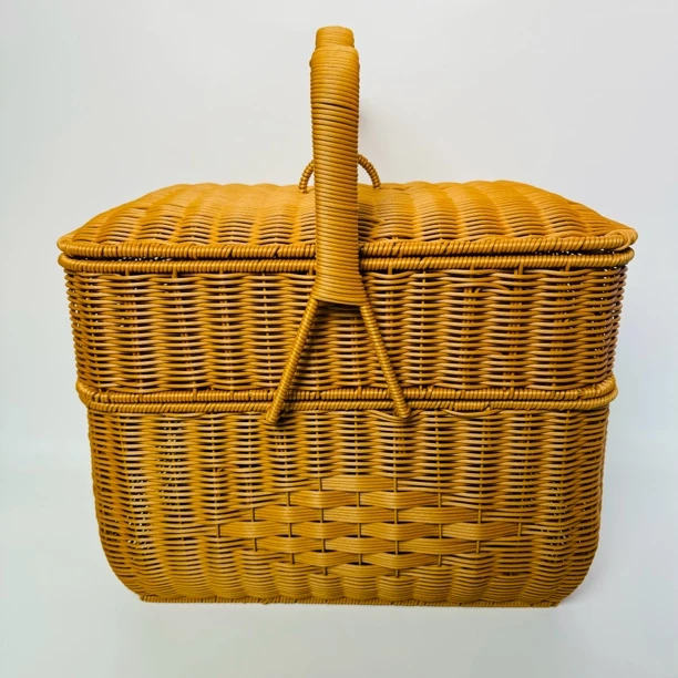 K01仿藤纯手工编织户外长方形大容量野餐篮拜拜篮43*30*22*10*46
