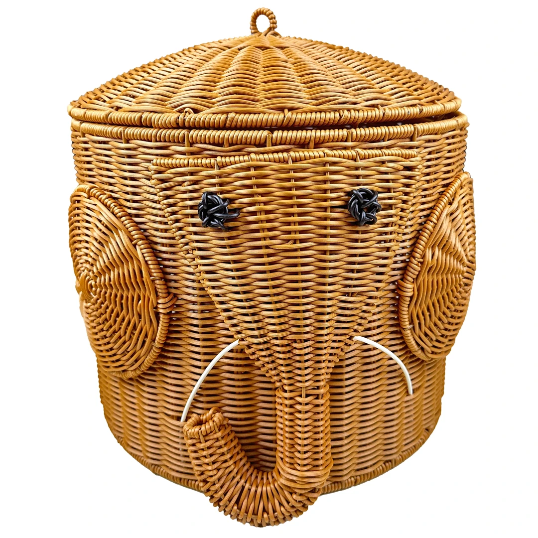E66圆形特大号纯手工编织大象收纳筐仿藤储物筐家用客厅摆件装饰