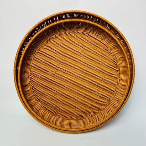 【一大一小】E56仿藤编家用客厅摆放圆形晒筐纯手工编织筐高端簸箕