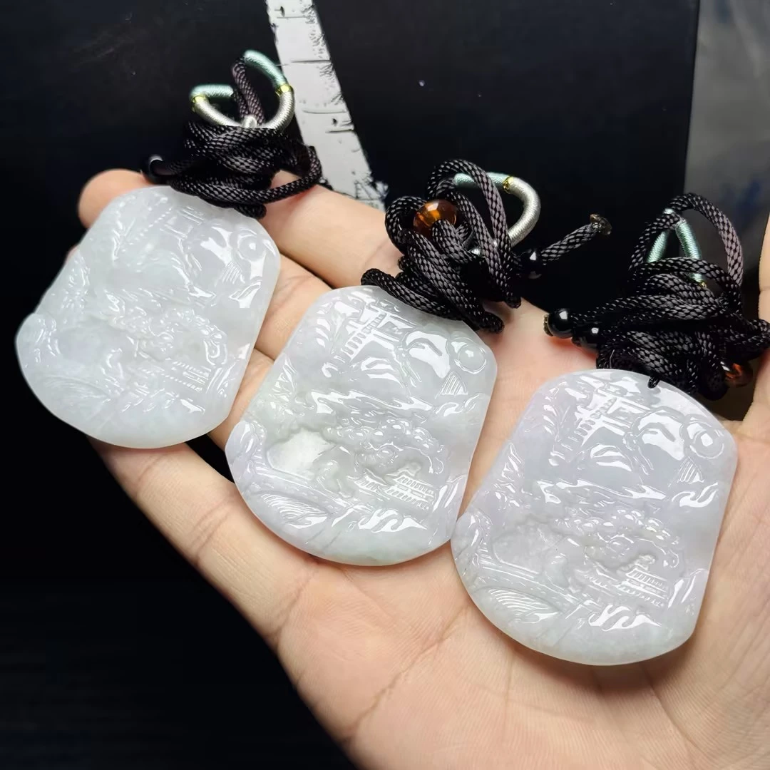 天然A货翡翠YZC-CZH1245山水牌吊坠配绳（多样性发货一个）