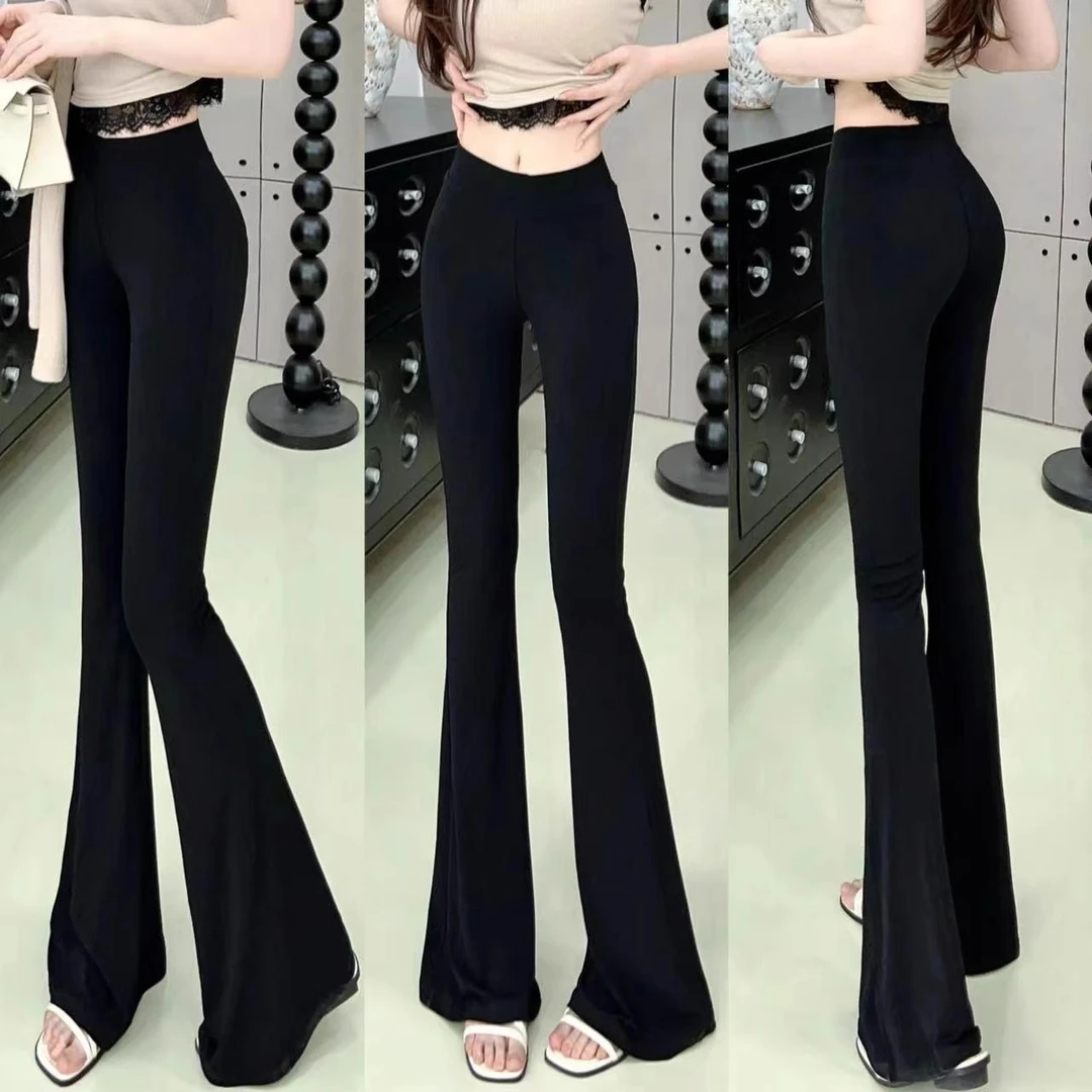 卡卡女装官方旗舰正品高弹冰感甩甩裤高腰时尚显瘦百搭微喇裤女