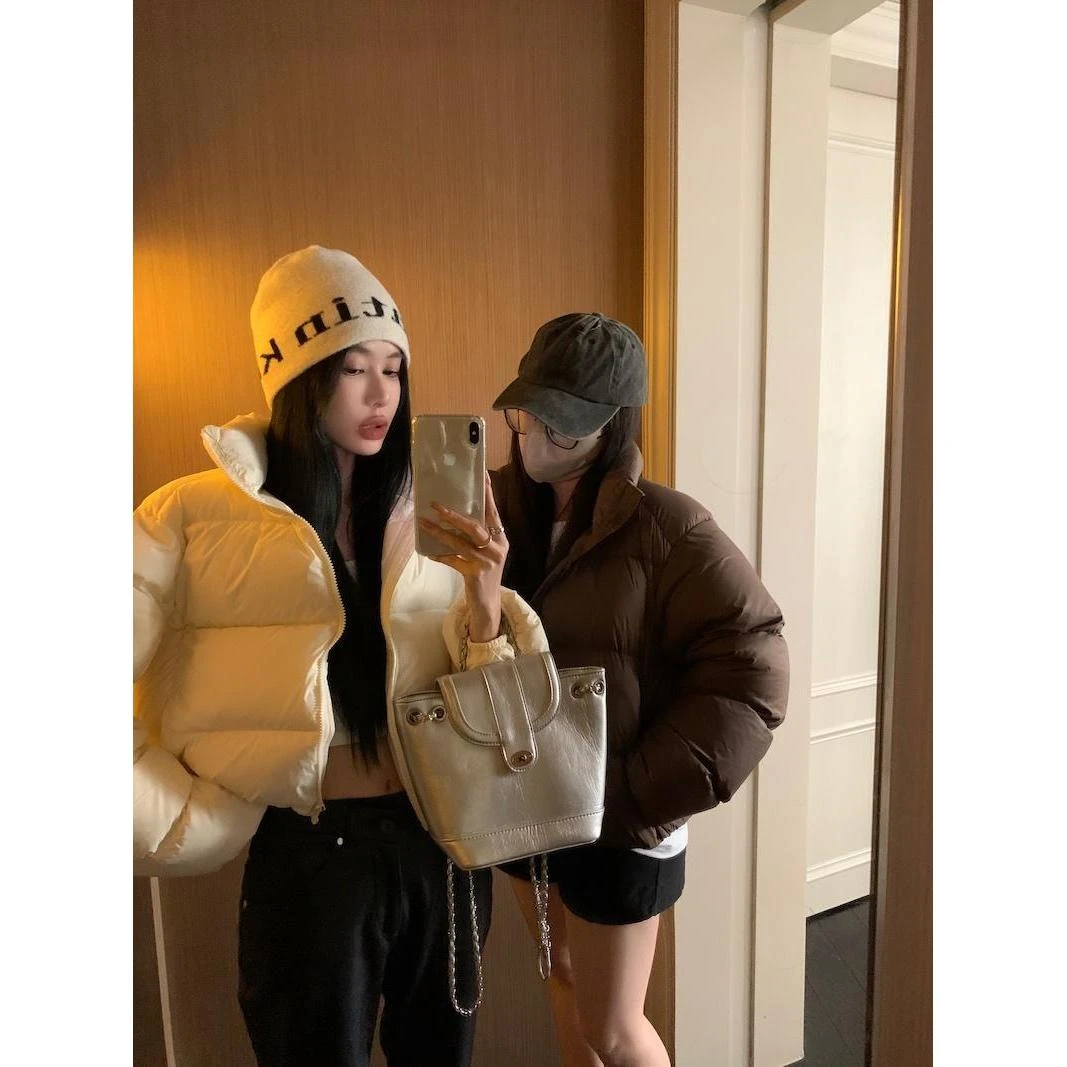 肯豆风 一件驭冬 小众极简高充绒量美式短款纯色保暖棉服外套女