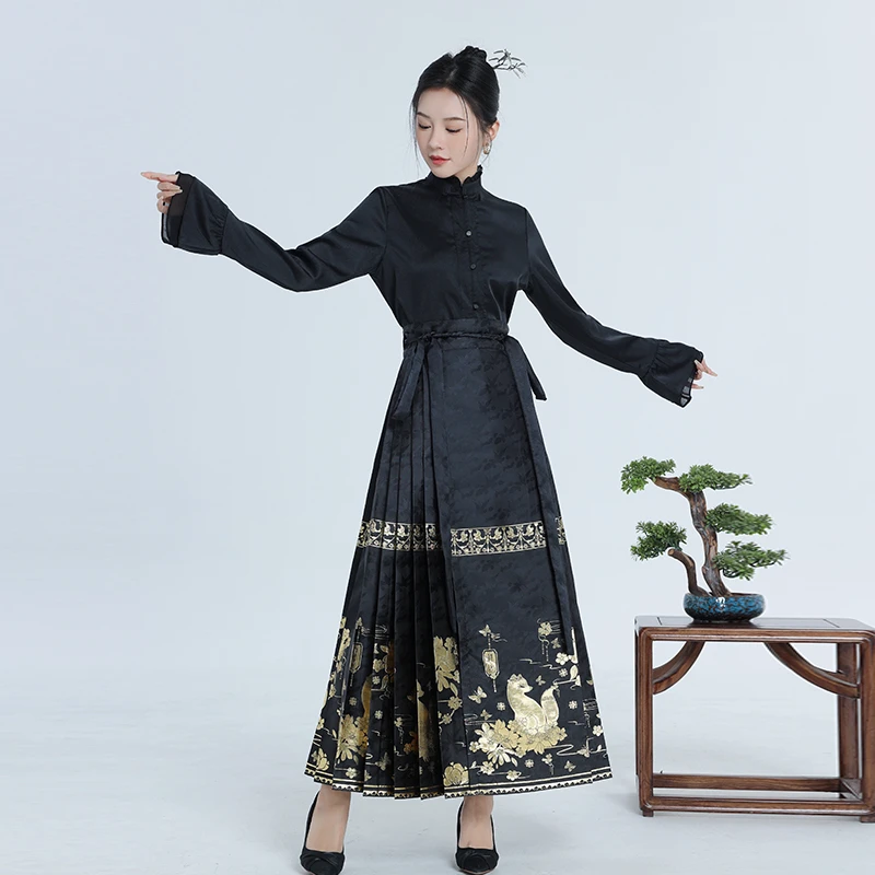 汉唐烟云【瑞狐】新中式汉服织金妆花明制马面裙改良时尚百搭长裙