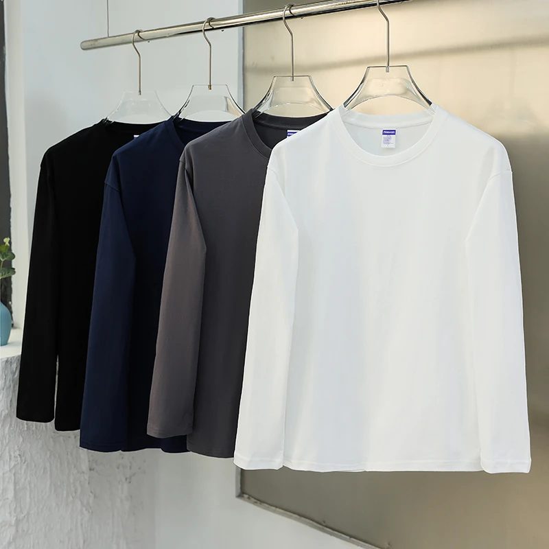 260克重磅纯棉长袖T恤男女基础款新疆长绒棉纯色黑白色百搭打底衫
