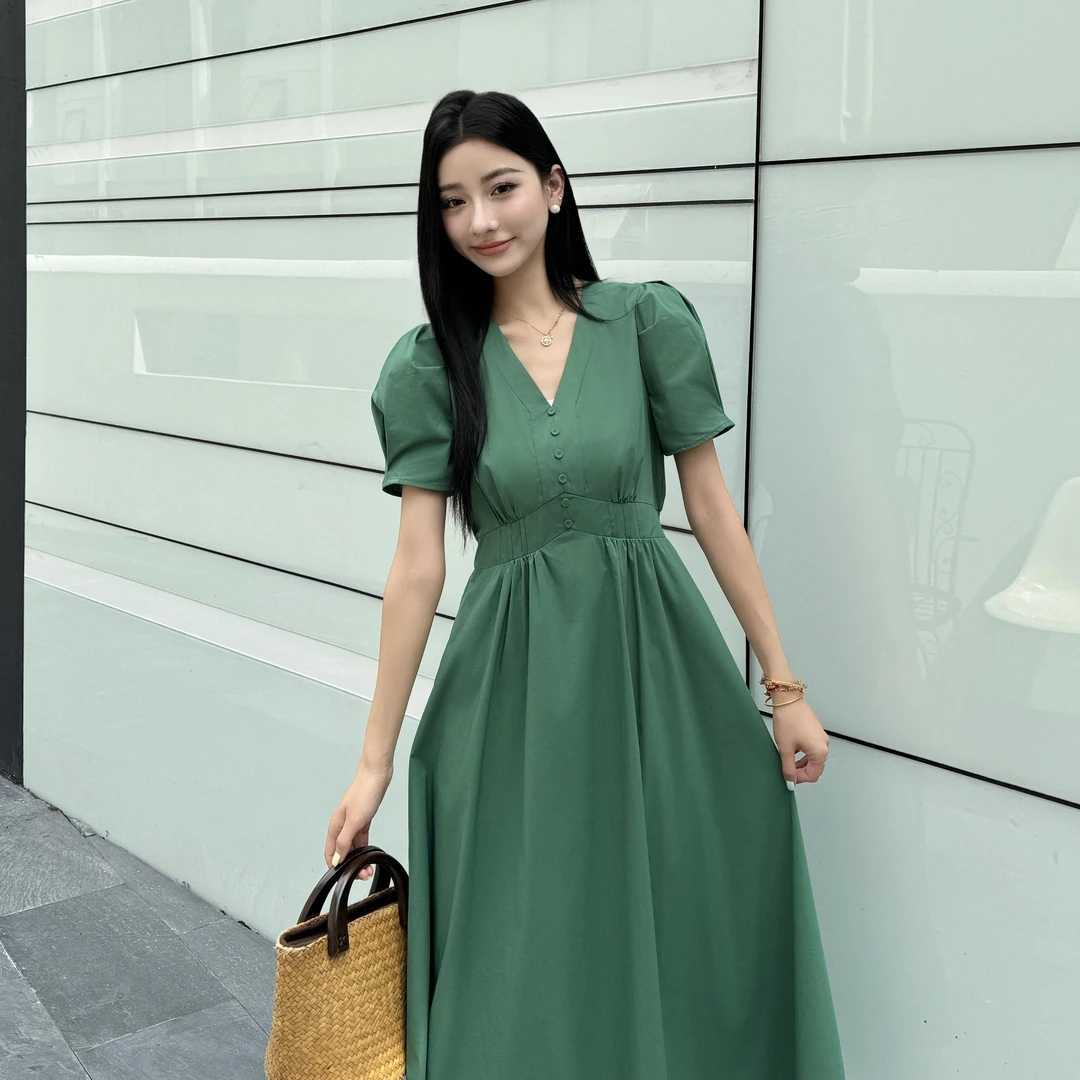【华姐&原创】LX456099通勤气质V领连衣裙女新款高级感小众收腰裙