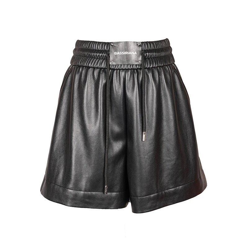 2024欧货新款时尚百搭网红皮裤女士松紧阔腰休闲裤A39