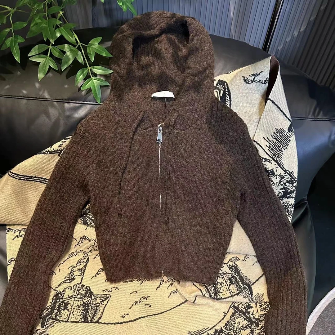 2023秋冬新款小众设计感休闲长袖连帽女针织衫显瘦百搭上衣A220