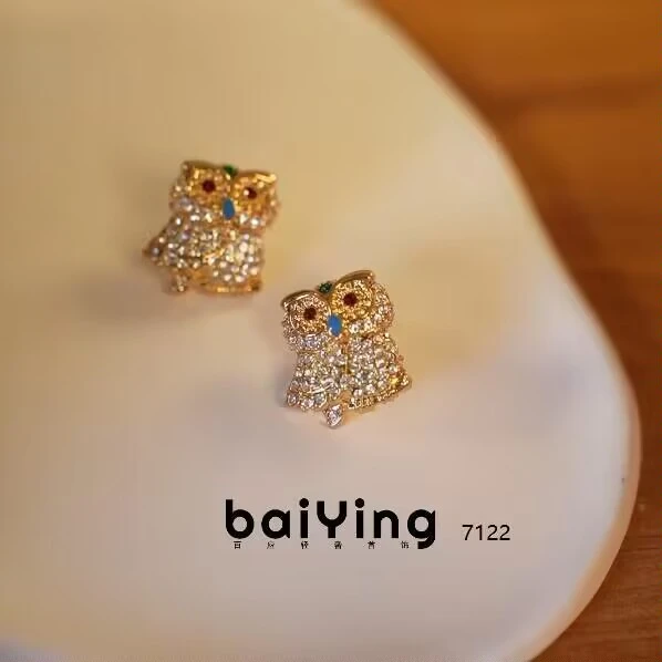 铜合金耳饰  7122个性猫头鹰耳钉小众设计精致耳饰