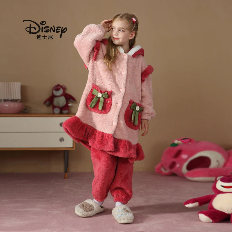 Disney/迪士尼草莓熊亲子家居服秋冬季睡衣加绒保暖长款