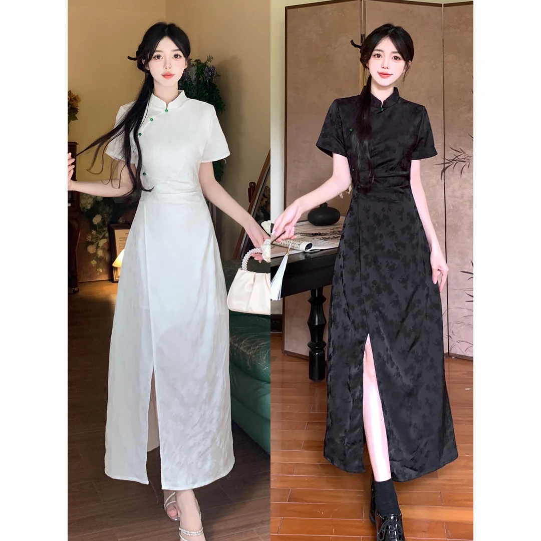 大码胖MM新中式国风旗袍连衣裙夏季新款高级感气质收腰显瘦长裙女