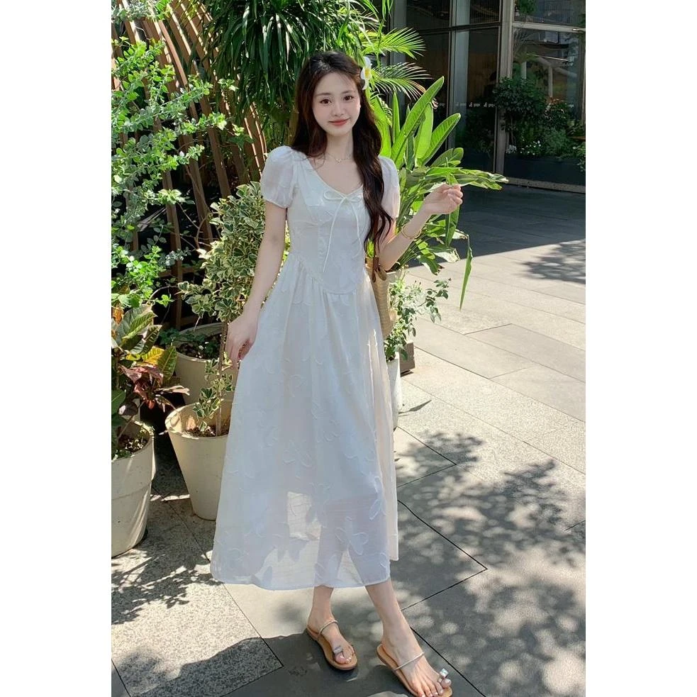 大码女装夏装微胖MM收腰显瘦法式设计感a字长裙藏肉减龄连衣裙子
