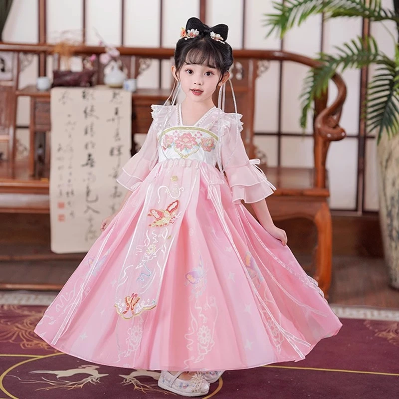 汉服女童夏款2024新款古装唐装夏季儿童中国风古风超仙女孩连衣裙