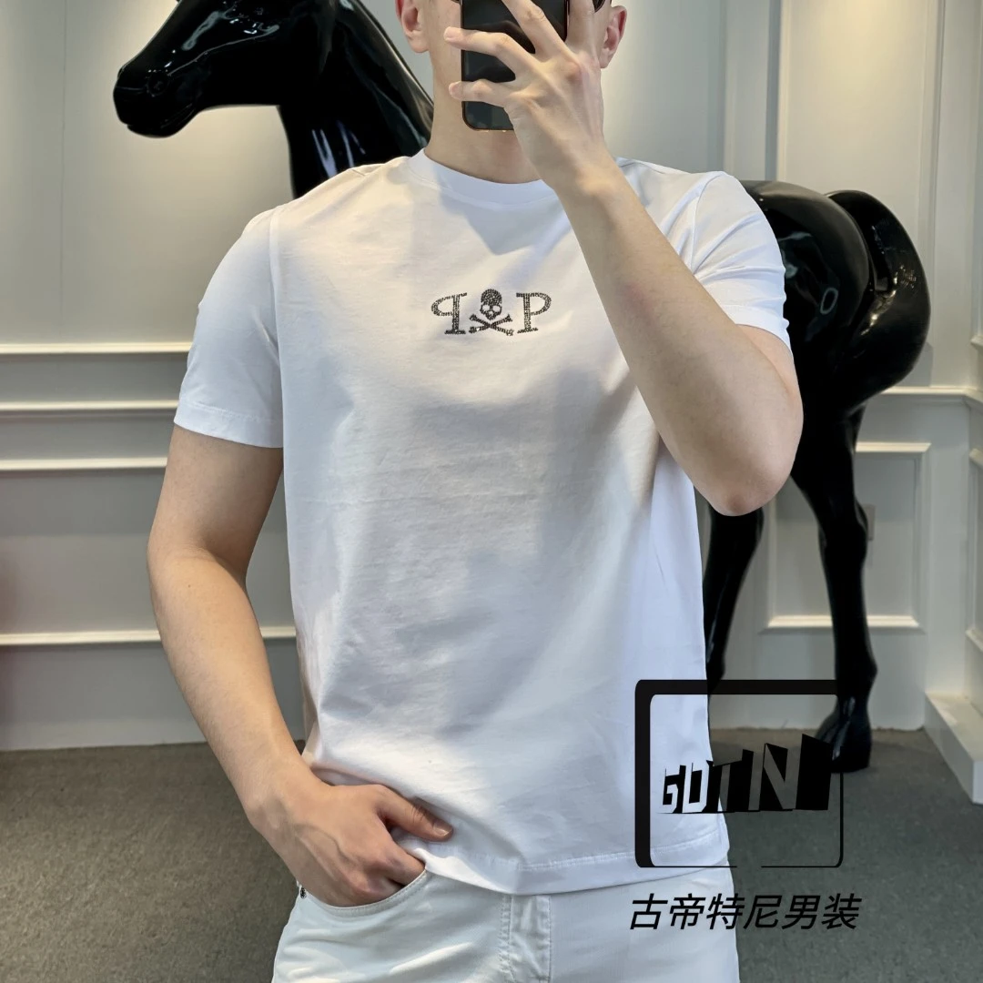＜古帝特尼＞男士时尚半袖圆领百搭潮流新款烫钻通用修身短袖Z+8012