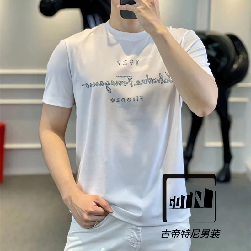 <古帝特尼>男士潮流高定欧货时尚百搭修身烫钻圆领短袖Z+5099