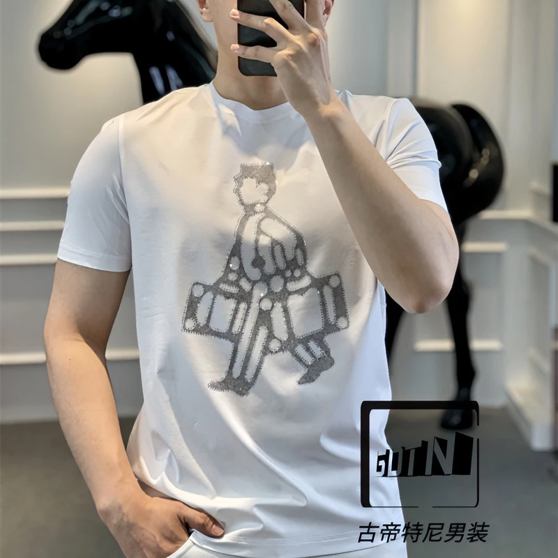＜古帝特尼＞男士时尚出游情侣短袖上衣新款烫钻透气短袖T恤Z+9028