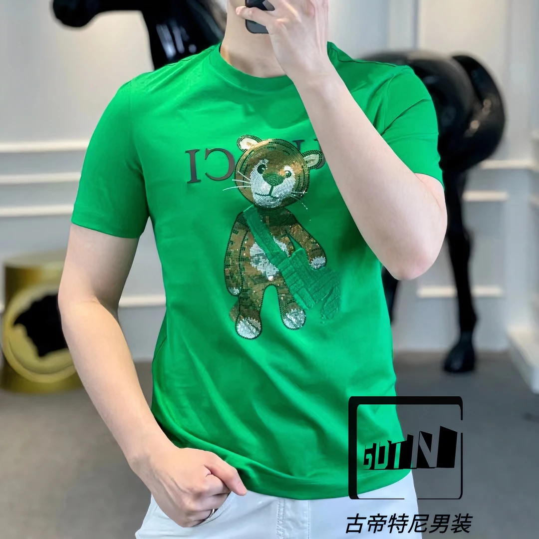 <古帝特尼>新款男士时尚潮流高定欧货百搭烫钻修身圆领短袖Z+8167