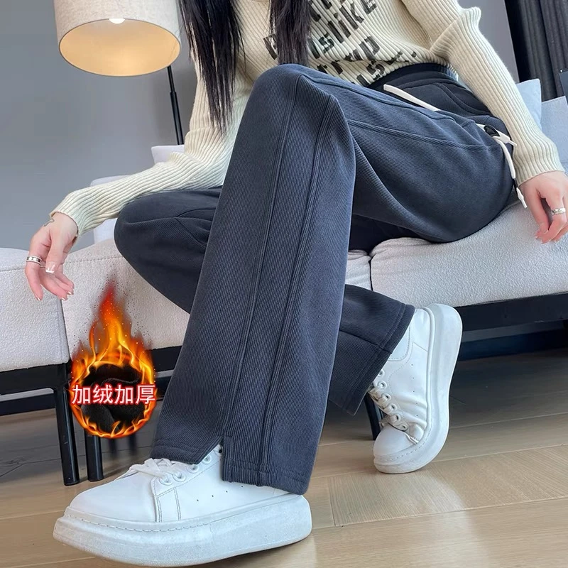 加绒加厚阔腿香蕉裤女秋冬高腰垂感显瘦直筒小个子休闲运动拖地裤