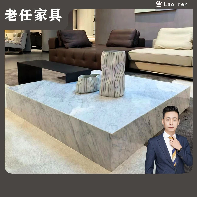 意式极简设计师轻奢大理石落地茶几高端别墅大户型客厅方形茶几