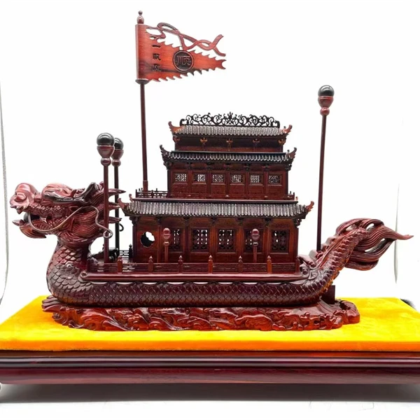 新中式木雕西胡龙船一帆风顺龙船模型前台玄关书房创意摆设纪念品