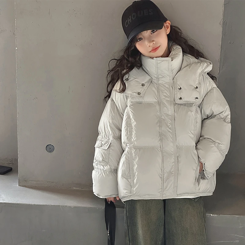 女中大童90白鸭绒外套2025冬季新款加厚羽绒服洋气保暖连帽外套女
