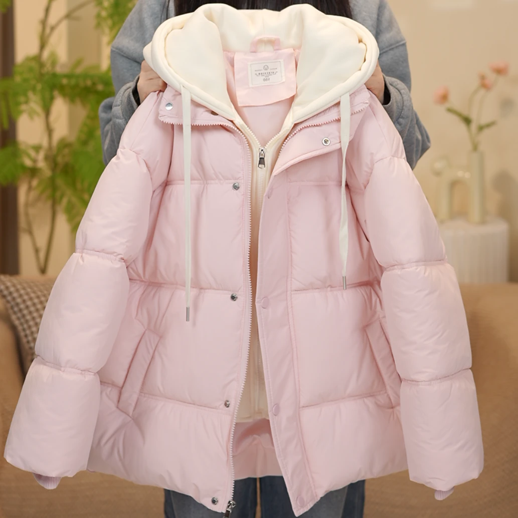 女大童棉服冬季加厚外套青少年初高中生连帽棉袄保暖假两件棉衣潮