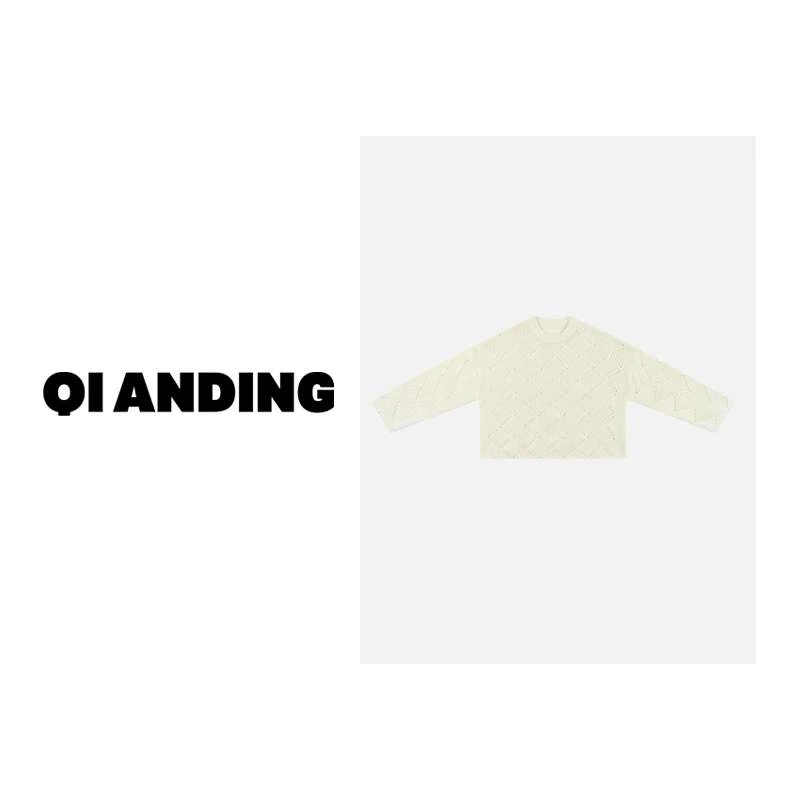 【QIANDING】2024新款"白羊"时尚小香风菱格针织衫圆领上衣 249032