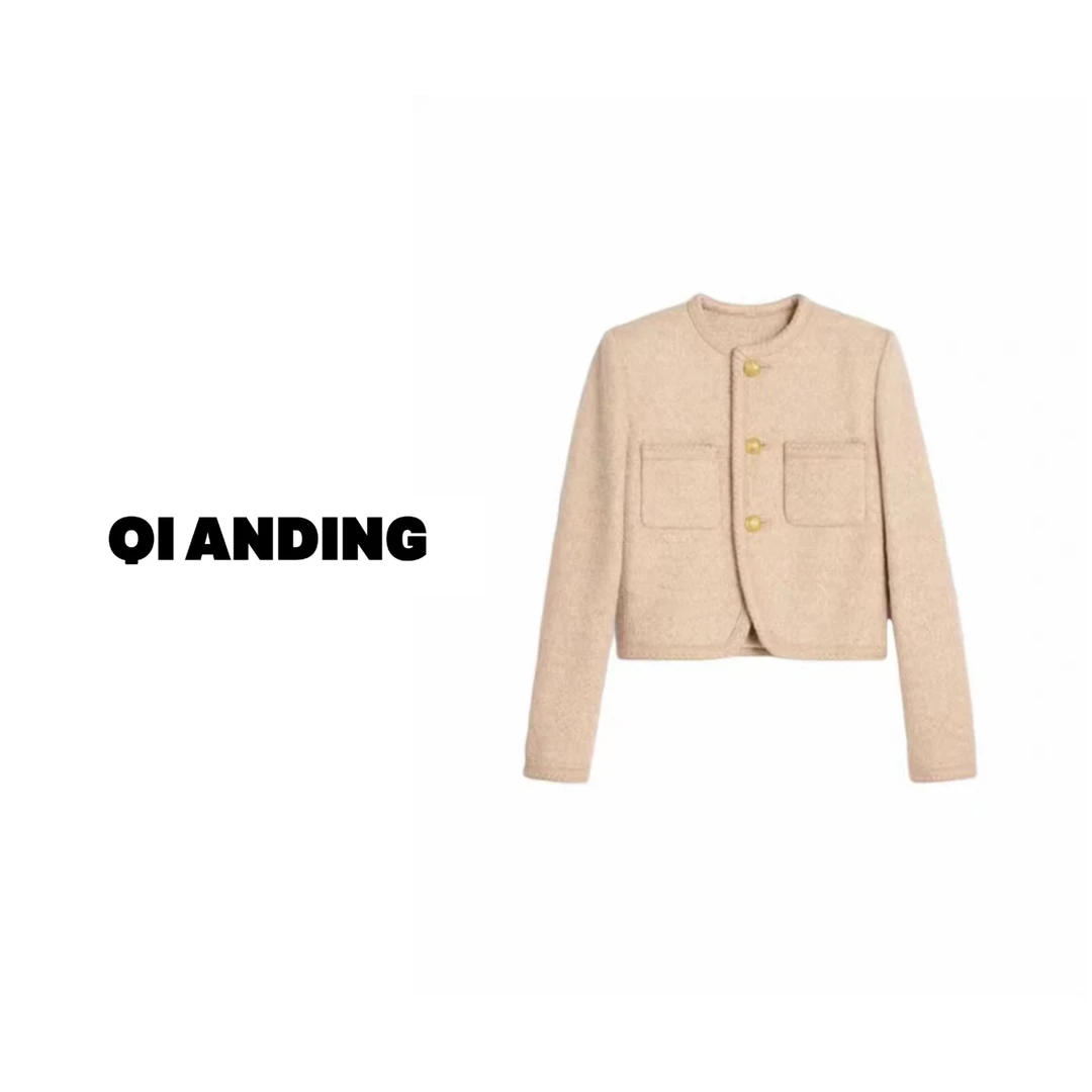 【QIANDING】2023新款早秋时尚气质小香风开衫外套23309