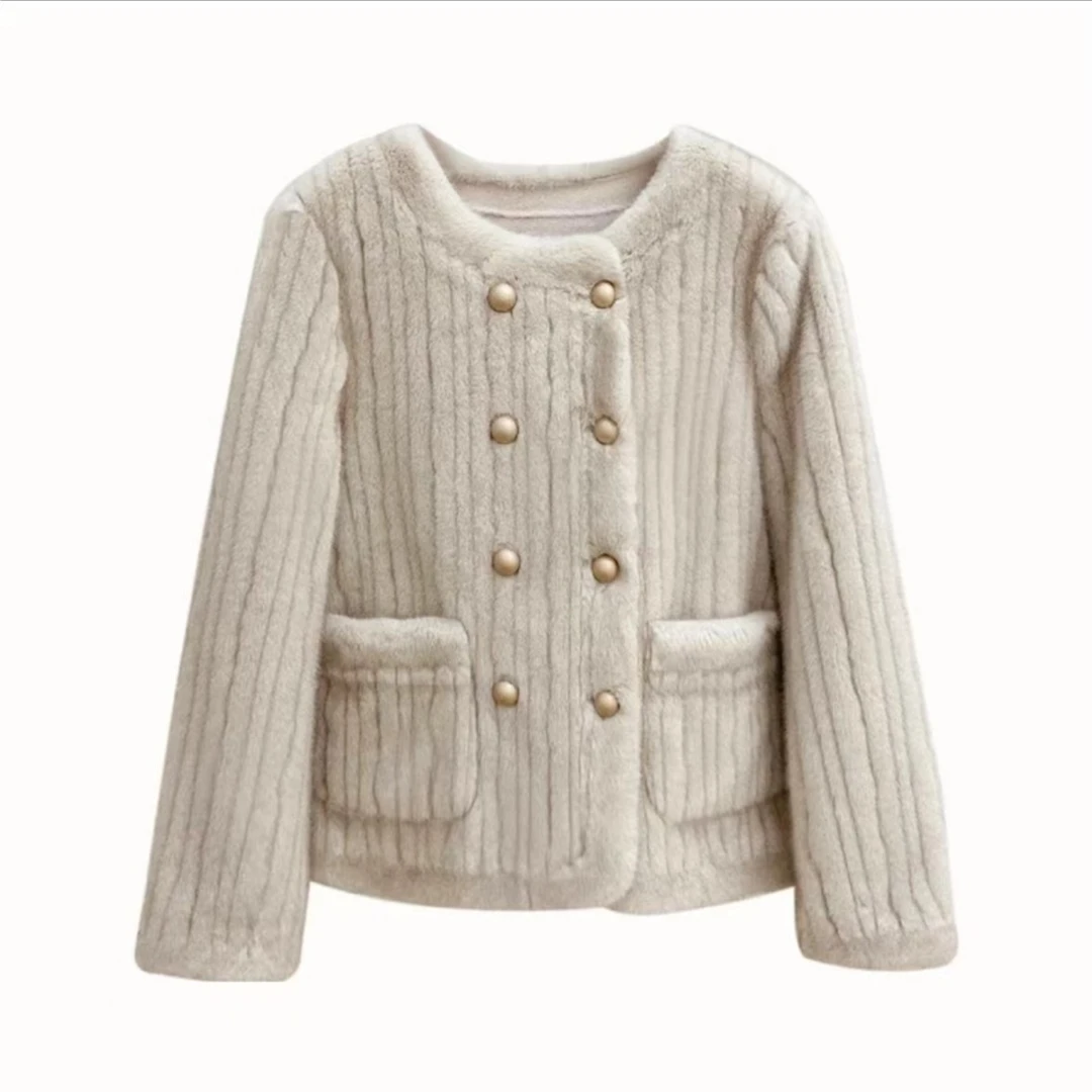 【QIANDING】2023小香时尚潮流秋冬毛毛上衣女外套236226