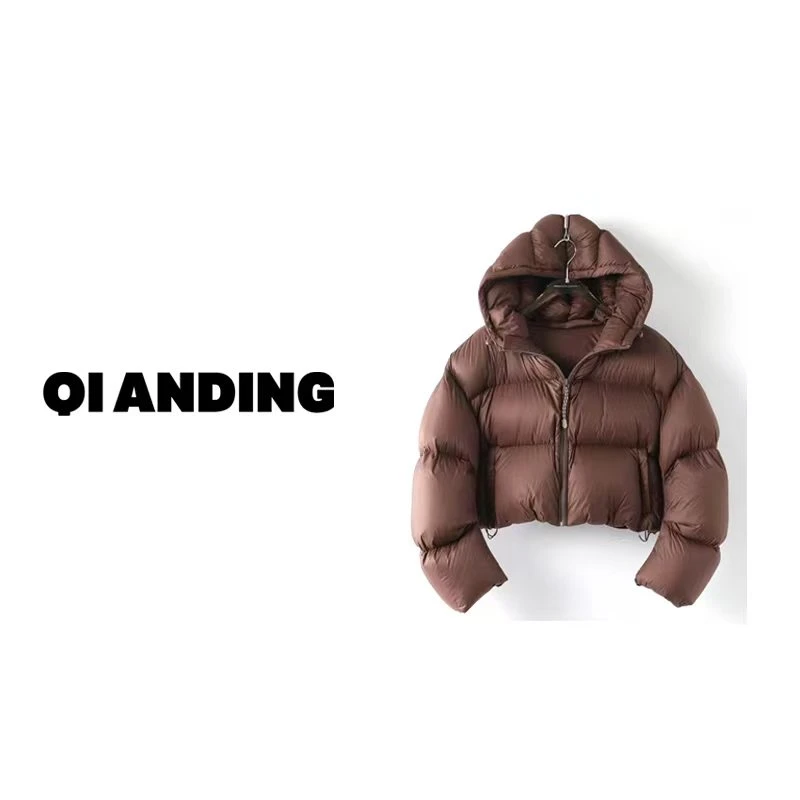 【QIANDING】2023新款肯豆同款95国标白鹅绒短款连帽鹅绒服6688