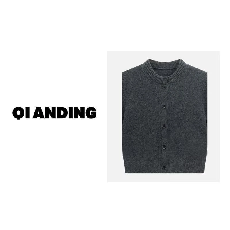 【QIANDING】2024新款"知识系列"100绵羊毛秋季长袖针织开衫248080